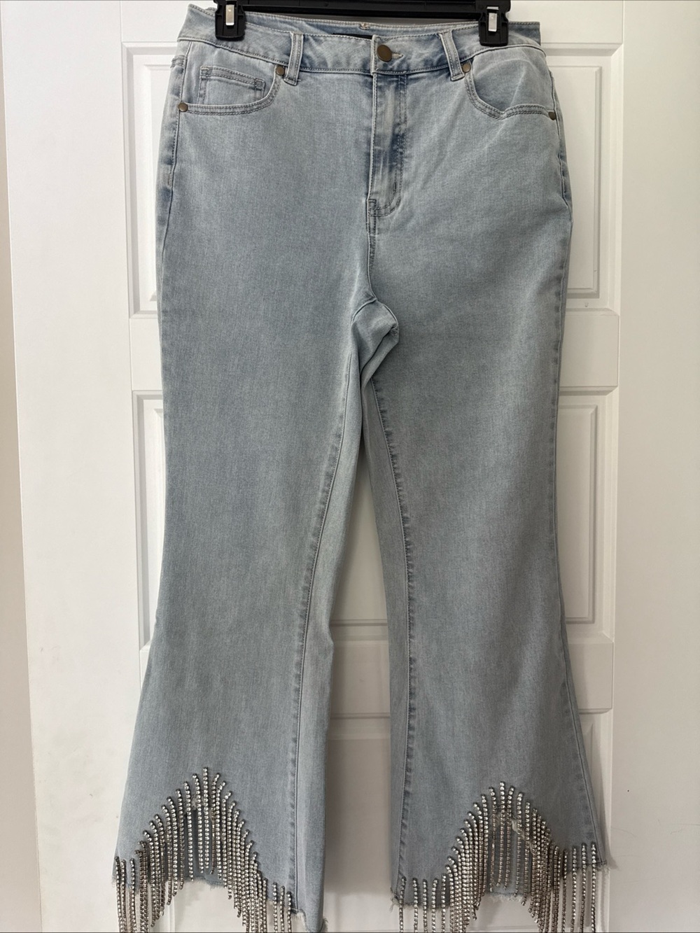 Versona Jeans Womens 4 Light Wash Flare Leg Rhinestone Fringe Hem Denim Western